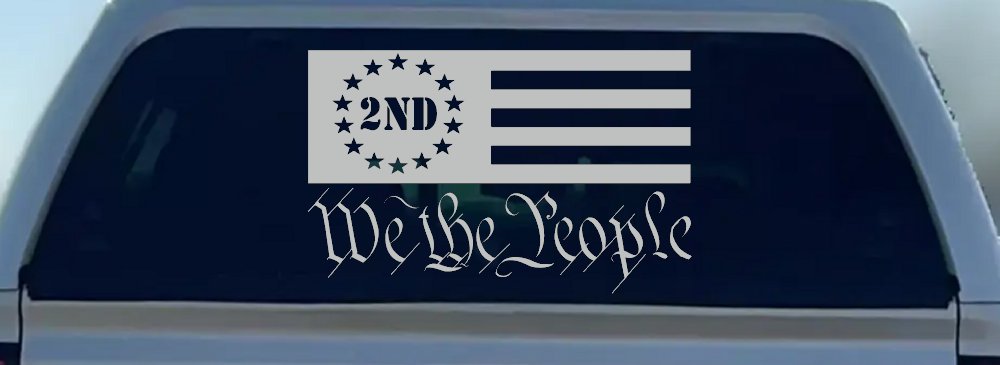 American Flag 2nd Amendment We The People Patriotic Car or Truck Window Decal Sticker (Light Gray)