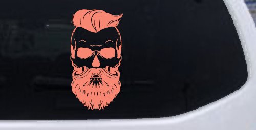 Beard Skull Car or Truck Window Vinyl Decal Sticker (Coral)
