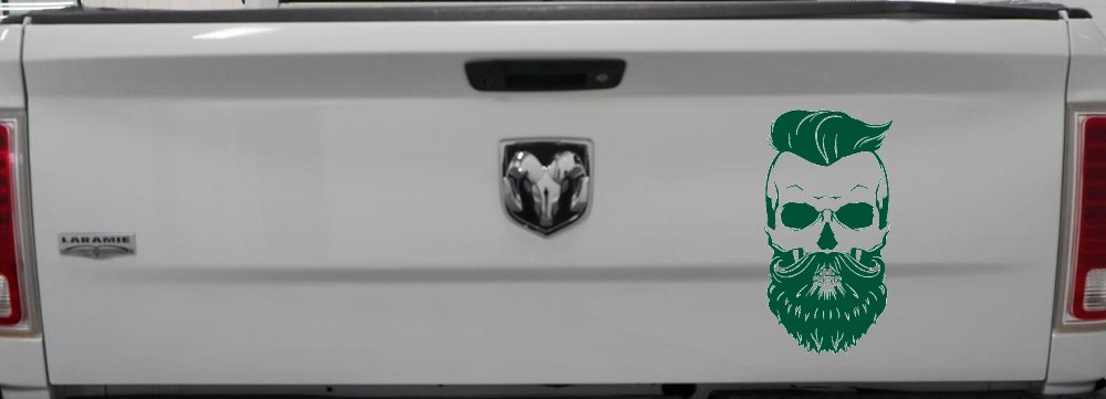 Beard Skull Car or Truck Window Vinyl Decal Sticker (Dark Green)