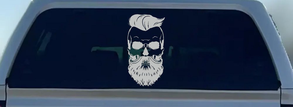 Beard Skull Car or Truck Window Decal Sticker (Light Gray)