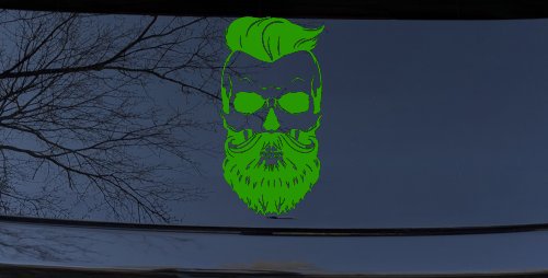 Beard Skull Car or Truck Window Decal Sticker (Lime)