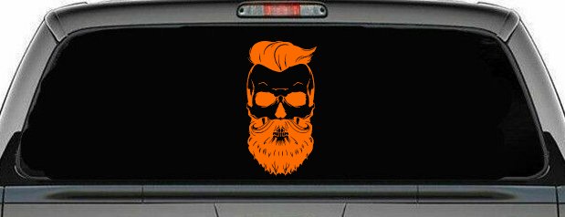 Beard Skull Car or Truck Window Decal Sticker (Orange)