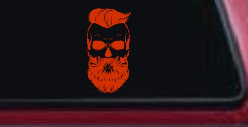 Beard Skull Car or Truck Window Decal Sticker (Orange Red)