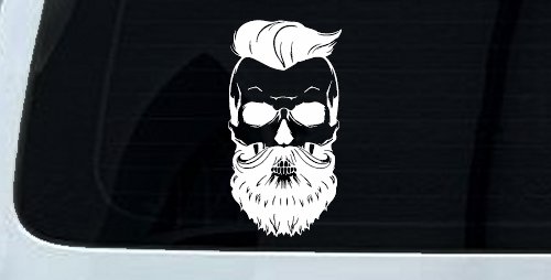 Beard Skull Car or Truck Window Decal Sticker (White)