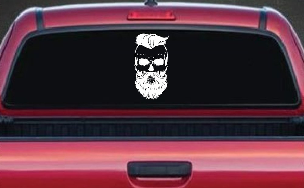 Beard Skull Car or Truck Window Decal Sticker (White)