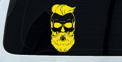 Beard Skull Car or Truck Window Decal Sticker (Yellow)