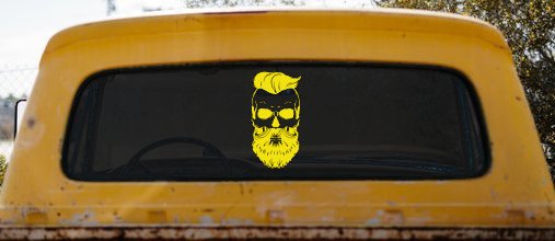 Beard Skull Car or Truck Window Decal Sticker (Yellow)