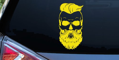 Beard Skull Car or Truck Window Decal Sticker (Yellow)