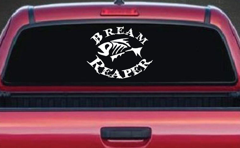 Bream Reaper Oval Bone Bream Funny Fishing Car or Truck Window Decal Sticker (White)
