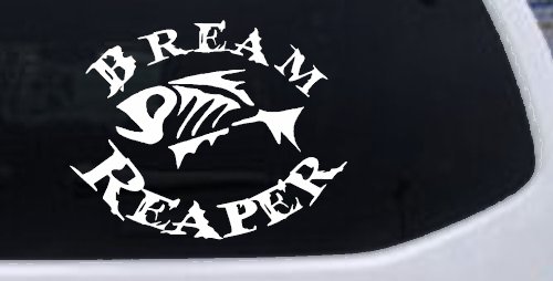 Bream Reaper Oval Bone Bream Funny Fishing Car or Truck Window Decal Sticker (White)
