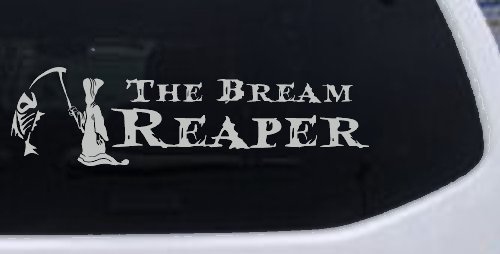 The Bream Reaper Bone Bream Grim Reaper Funny Fishing Car or Truck Window Decal Sticker (Light Gray)