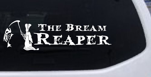 The Bream Reaper Bone Bream Grim Reaper Funny Fishing Car or Truck Window Decal Sticker (White)