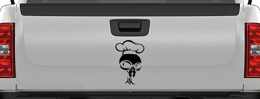 Alien Chef Sci Fi Car or Truck Window Decal Sticker (Black)