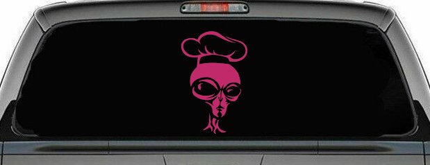 Alien Chef Sci Fi Car or Truck Window Decal Sticker (Hot Pink)