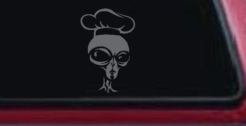 Alien Chef Sci Fi Car or Truck Window Decal Sticker (Silver)