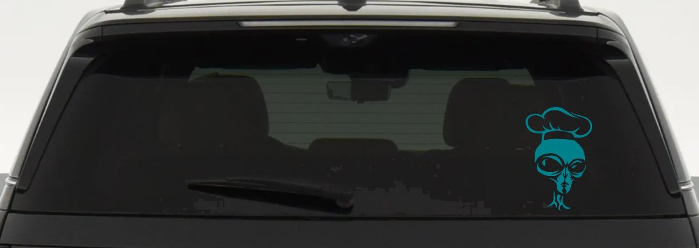 Alien Chef Sci Fi Car or Truck Window Vinyl Decal Sticker (Turquoise Blue)