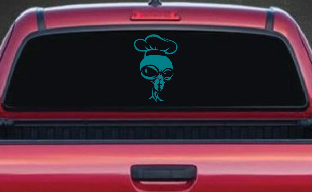 Alien Chef Sci Fi Car or Truck Window Decal Sticker (Turquoise Blue)