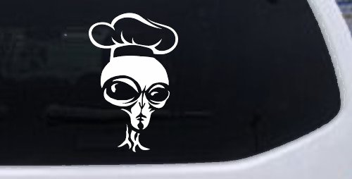 Alien Chef Sci Fi Car or Truck Window Decal Sticker (White)