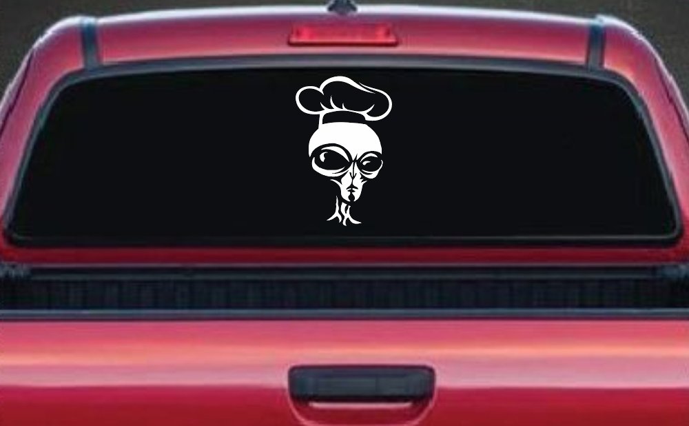 Alien Chef Sci Fi Car or Truck Window Decal Sticker (White)