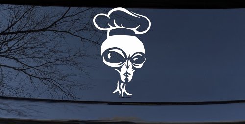 Alien Chef Sci Fi Car or Truck Window Vinyl Decal Sticker (White)