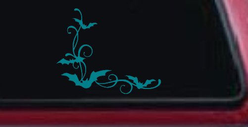 Bats Corner Swirl Car or Truck Window Vinyl Decal Sticker (Turquoise Blue)