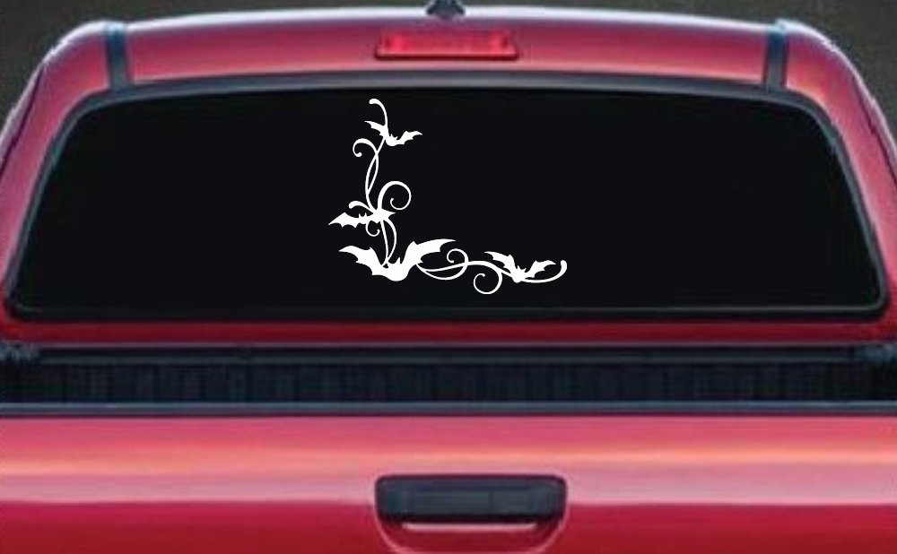 Bats Corner Swirl Car or Truck Window Decal Sticker (White)