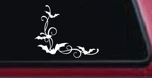 Bats Corner Swirl Car or Truck Window Decal Sticker (White)
