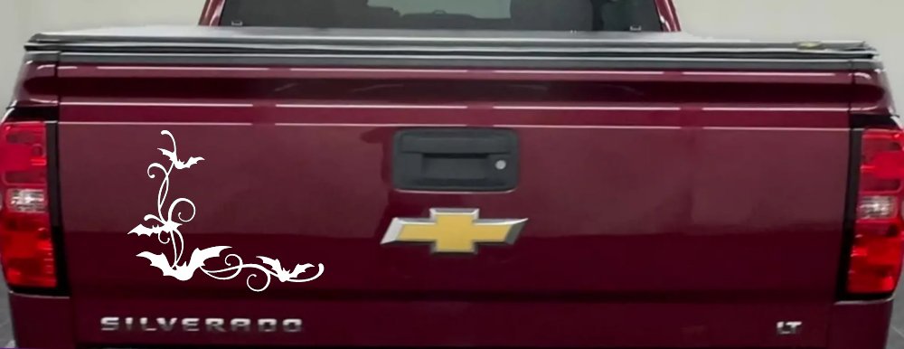 Bats Corner Swirl Car or Truck Window Vinyl Decal Sticker (White)