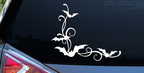 Bats Corner Swirl Car or Truck Window Vinyl Decal Sticker (White)