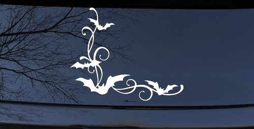 Bats Corner Swirl Car or Truck Window Decal Sticker (White)
