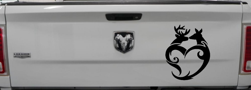 Buck and Doe Deer In Heart Kissing Hunting Car or Truck Window Decal Sticker (Black)