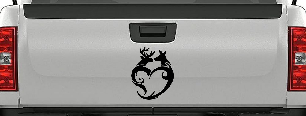 Buck and Doe Deer In Heart Kissing Hunting Car or Truck Window Decal Sticker (Black)
