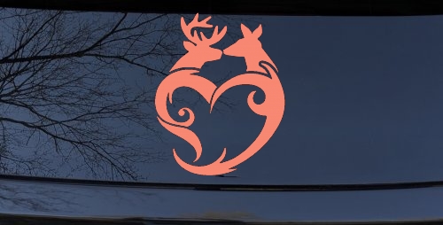 Buck and Doe Deer In Heart Kissing Hunting Car or Truck Window Decal Sticker