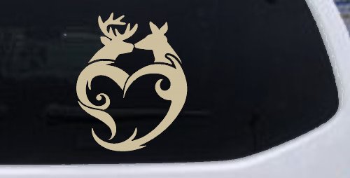 Buck and Doe Deer In Heart Kissing Hunting Car or Truck Window Decal Sticker (Desert Sand)