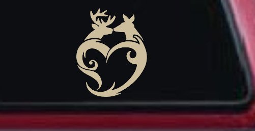 Buck and Doe Deer In Heart Kissing Hunting Car or Truck Window Decal Sticker (Desert Sand)