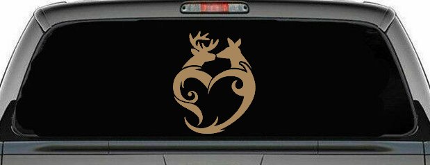 Buck and Doe Deer In Heart Kissing Hunting Car or Truck Window Decal Sticker (Light Brown)