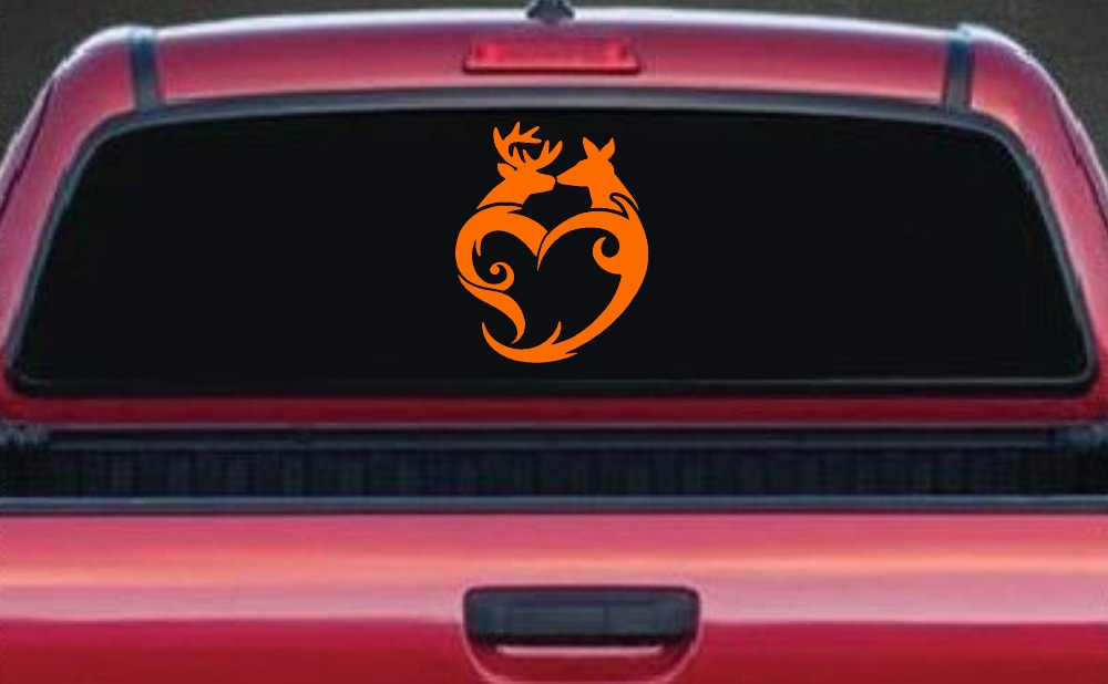 Buck and Doe Deer In Heart Kissing Hunting Car or Truck Window Decal Sticker