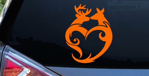 Buck and Doe Deer In Heart Kissing Hunting Car or Truck Window Decal Sticker