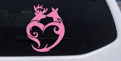 Buck and Doe Deer In Heart Kissing Hunting Car or Truck Window Decal Sticker