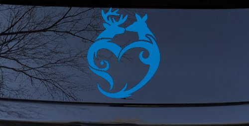 Buck and Doe Deer In Heart Kissing Hunting Car or Truck Window Decal Sticker (Sky Blue)