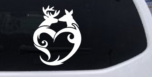 Buck and Doe Deer In Heart Kissing Hunting Car or Truck Window Decal Sticker