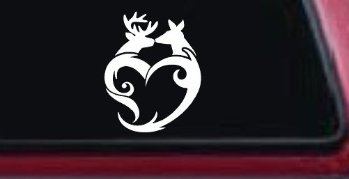 Buck and Doe Deer In Heart Kissing Hunting Car or Truck Window Decal Sticker
