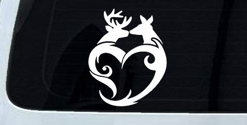 Buck and Doe Deer In Heart Kissing Hunting Car or Truck Window Decal Sticker