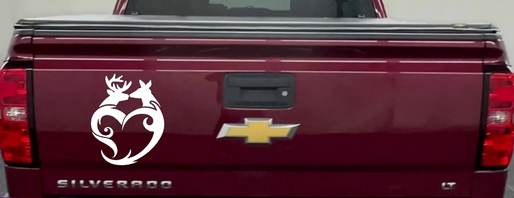 Buck and Doe Deer In Heart Kissing Hunting Car or Truck Window Decal Sticker