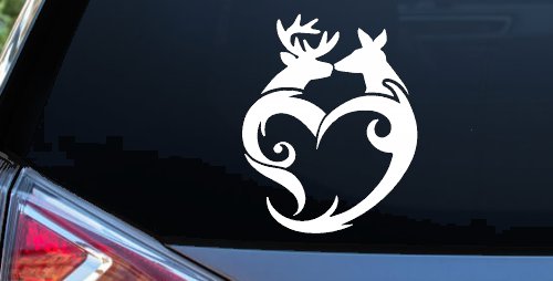 Buck and Doe Deer In Heart Kissing Hunting Car or Truck Window Decal Sticker