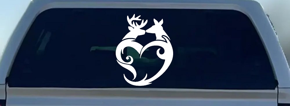 Buck and Doe Deer In Heart Kissing Hunting Car or Truck Window Decal Sticker