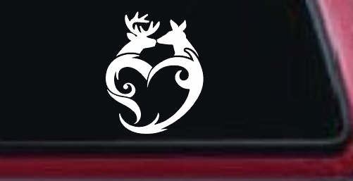 Buck and Doe Deer In Heart Kissing Hunting Car or Truck Window Decal Sticker