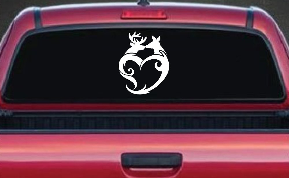 Buck and Doe Deer In Heart Kissing Hunting Car or Truck Window Decal Sticker
