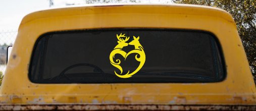 Buck and Doe Deer In Heart Kissing Hunting Car or Truck Window Decal Sticker