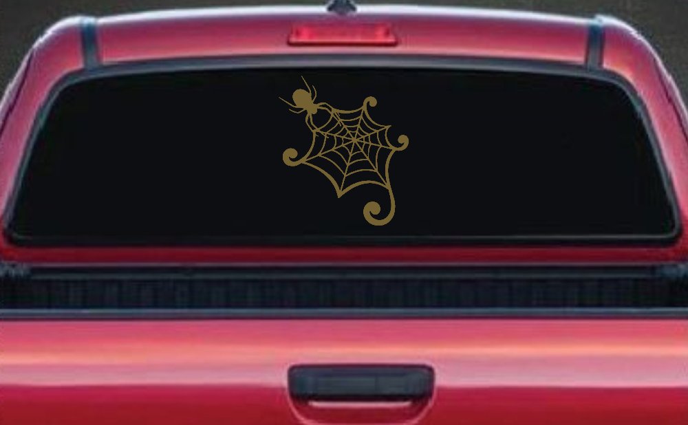 Spider in Web Car or Truck Window Vinyl Decal Sticker (Gold)